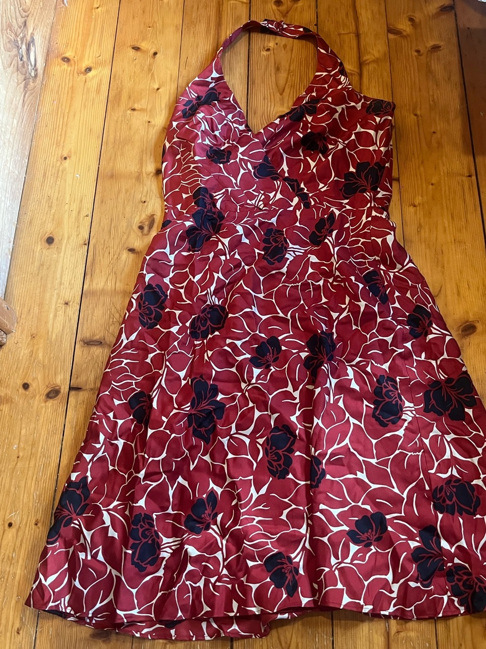 Y2K Ann Taylor red and black floral dress